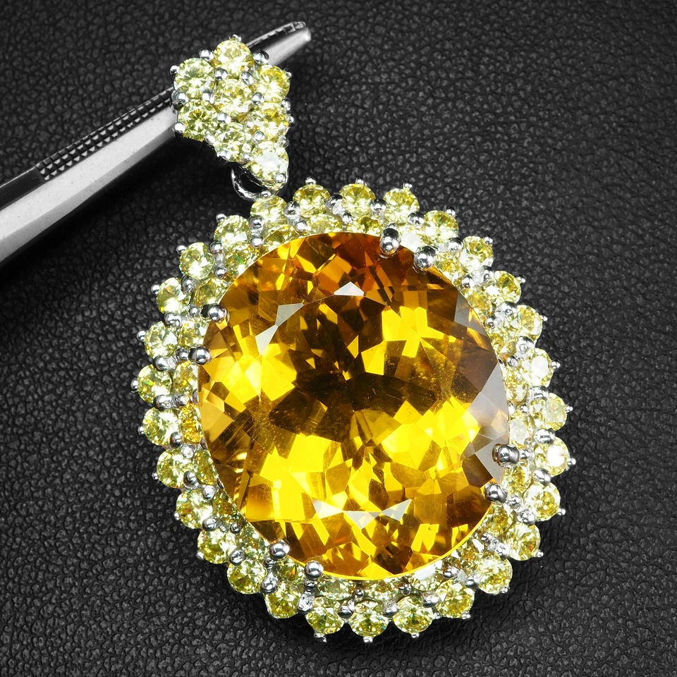 Colgantes de plata de ley 925 citrino dorado amarillo 28,70 quilates hechos a mano Black Friday Foto 2 de 4