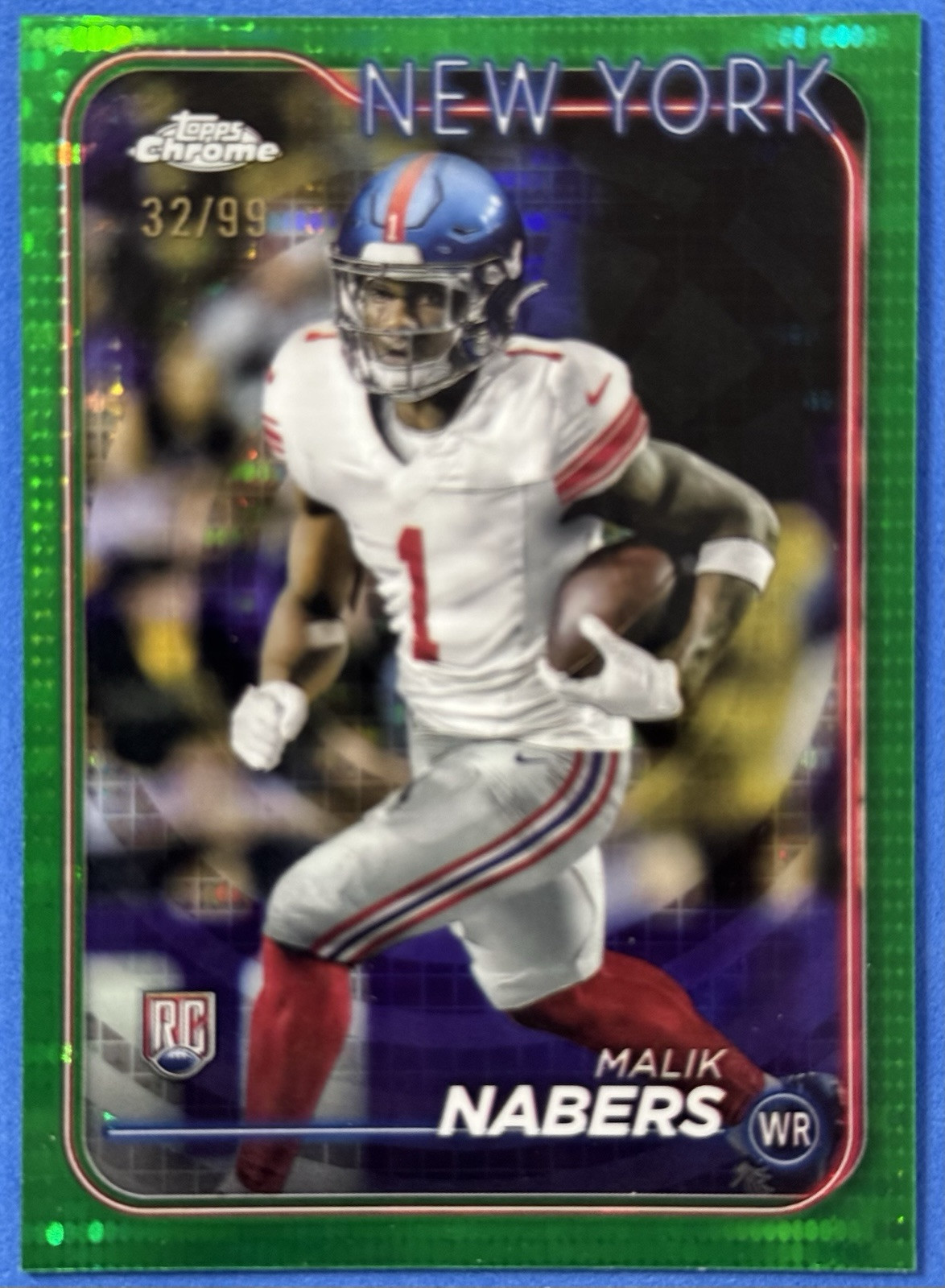 2024 Topps Chrome Rookie Malik Nabers #205 Green Sonar # /99 New York Giants RC