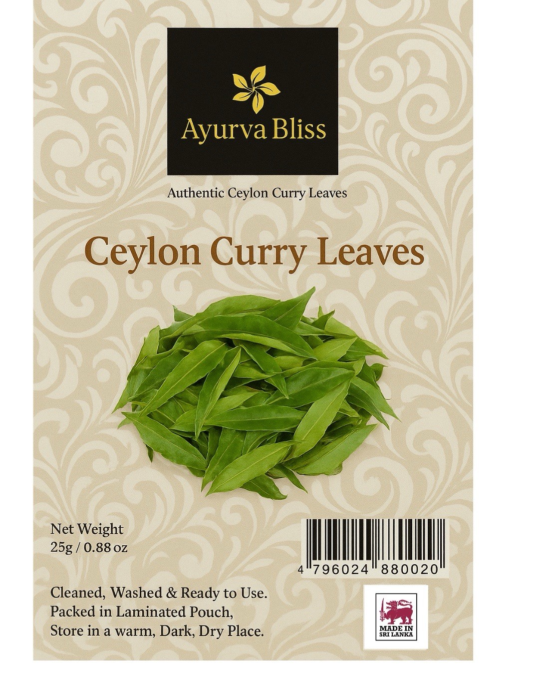 Hojas de Curry Secas de Ceilán 25g - Limpias y Listas para Usar Orgánicas Natural Aromáticas