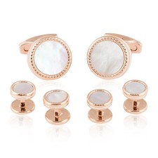 Rose Gold Mother of Pearl Cufflinks and Studs Formal Set with Presentation Box