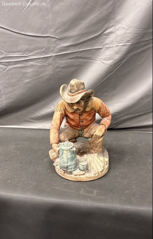 Rockwood Western Cowboy Figurine Campfire Scene Hand-Painted Plaster 10 Inch