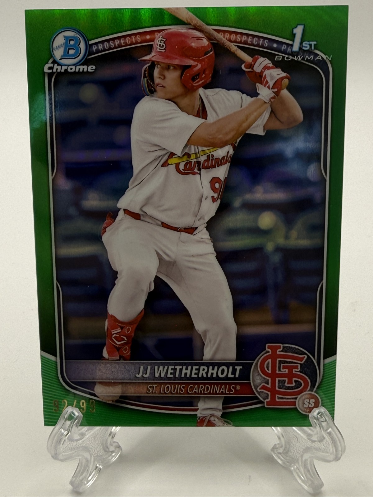 2025 Bowman - Chrome Prospects JJ Wetherholt #BCP-22 Green Refractor /99 (RC)