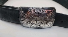 Vintage Navajo Sterling Silver Handmade Belt Buckle  Justin Belt W/SS Conchos