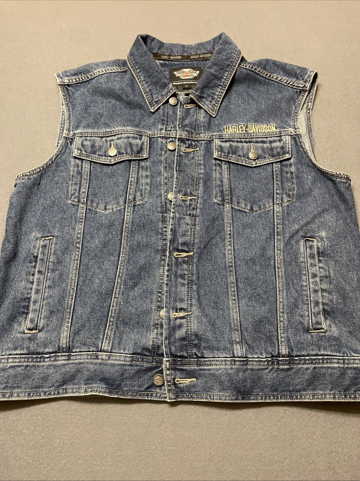 Harley Davidson Embroidered Patch Denim Vest Blue Men’s Sz XL