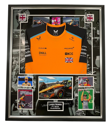Framed Lando Norris Signed Photo with Shirt Autographed Display