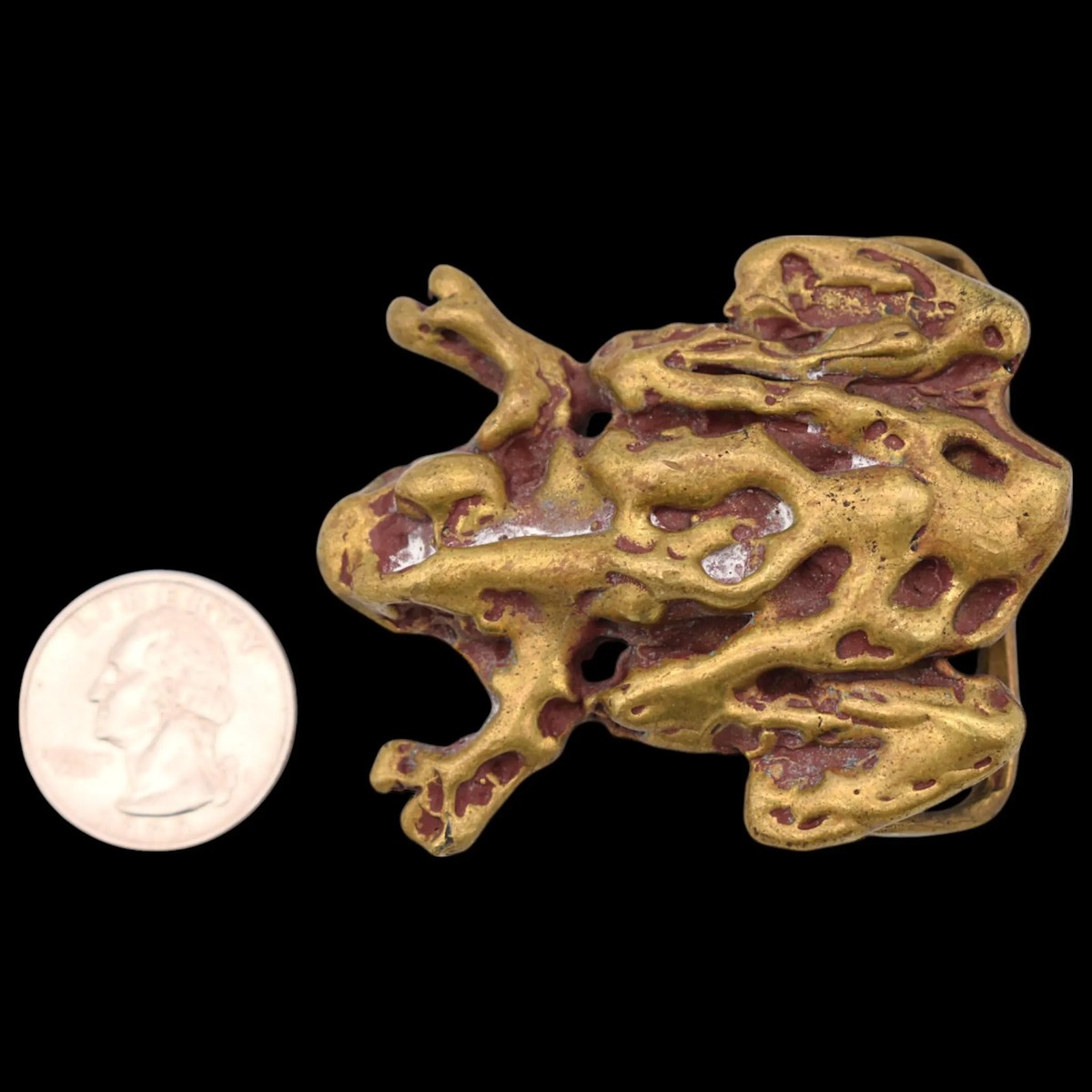 Abstract Frog Toad Studio Art Solid Brass Vintage Belt Buckle by Lee 1976 View 4