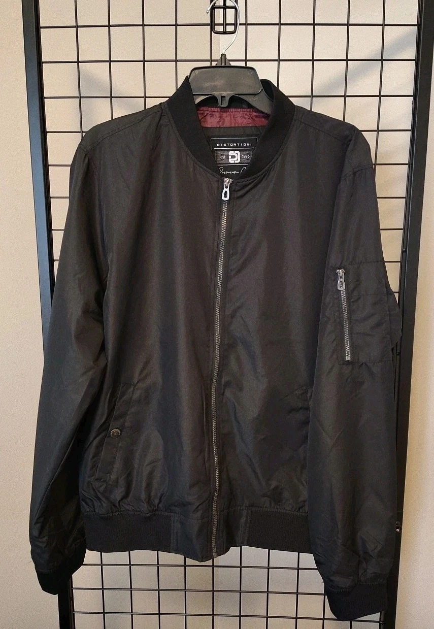 Distortion Bomber Jacket Men's Size Large Lightweight Pockets Black Full Zip image 3
