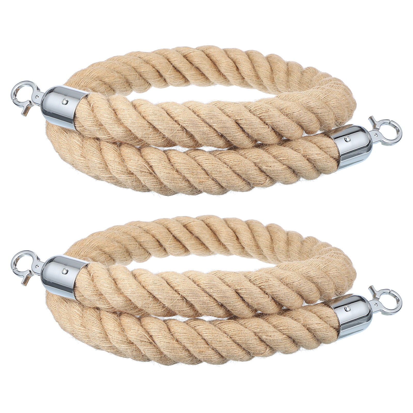 2Pcs 3ft x 1.5 Inch Crowd Control Jute Stanchion Rope with Snap Hooks
