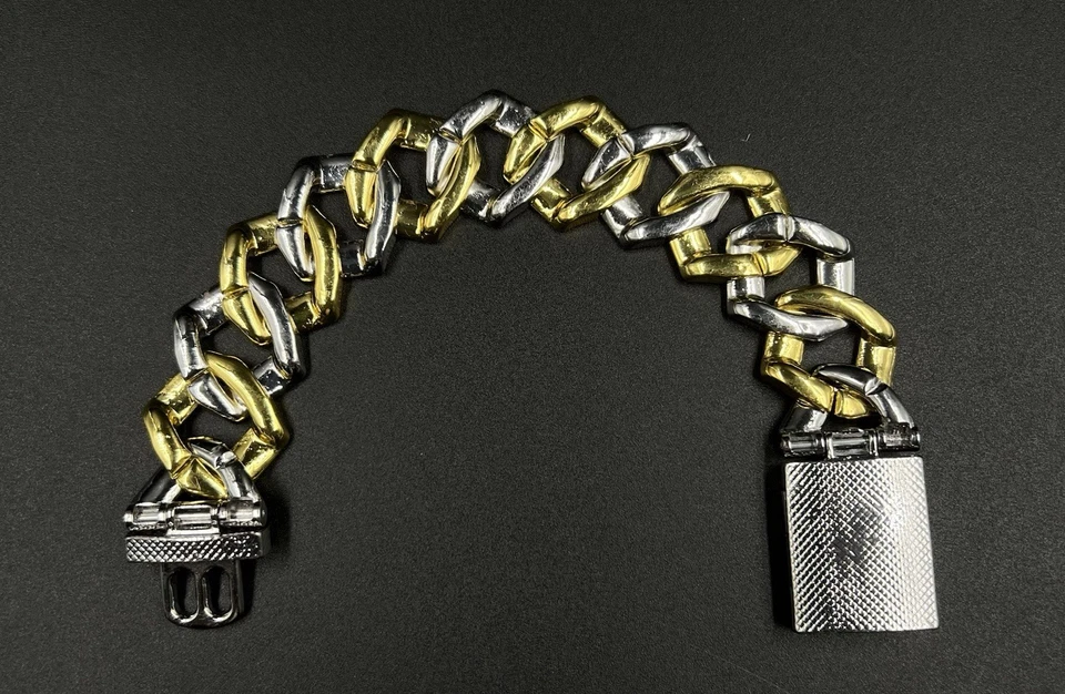 9” x 25MM Iced Out Baguette VVS1 Moissanite Two Tone Miami Cuban Link Bracelet - Image 2 of 4