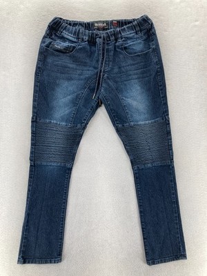 Ecko Unltd Pull On Skinny Moto Jeans Mens 32x30 Dark Wash Blue Denim Y2K Hip Hop