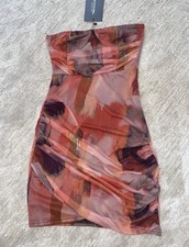 Prettylittlething Strapless Mesh Ruched Bodycon Mini Dress Abstract 8