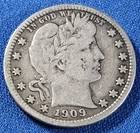 A 1909-S Barber Silver Quarter