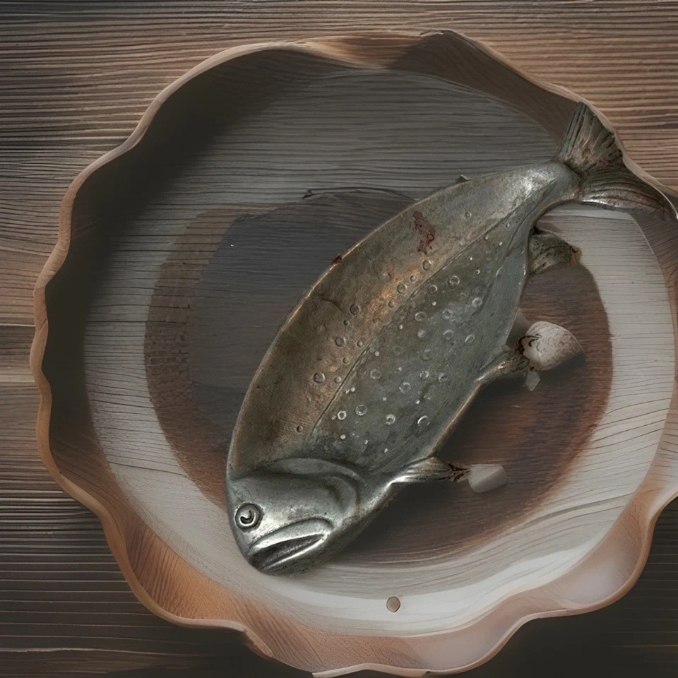 Vintage signed Pewter Fish Nautical Trivet Napkin Rings Table Decor - Image 3 of 4