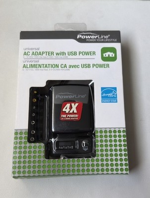 PowerLine MULTI-USE AC ADAPTER with USB POWER 3-12 Volts/1300 mA or USB Power