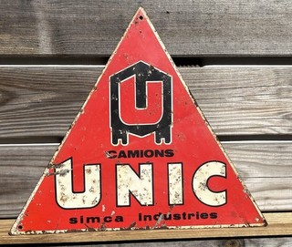 antique UNIC SIMCA TRUCKS sheet metal advertising unenamelled plate