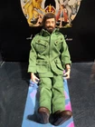 Vintage 1964 12" Gi Joe Flocked Brown Hair Beard & Scar Blue Eyes W Green Oufit