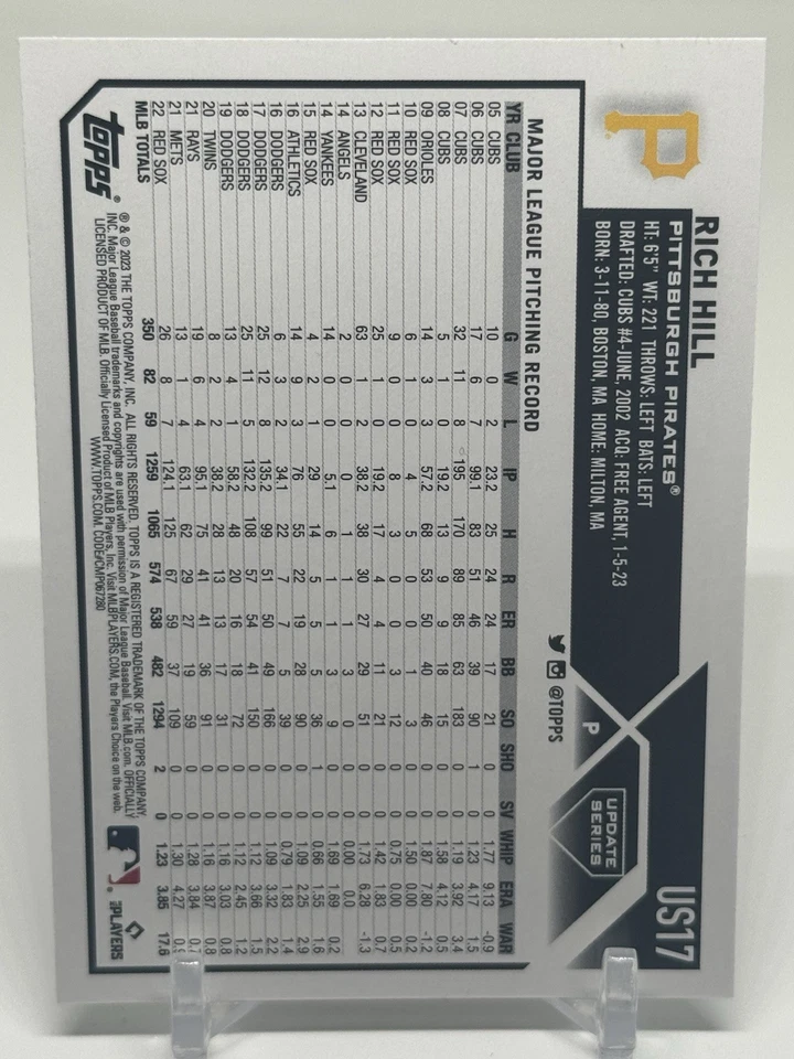 2023 Topps обновление серии - Rich Hill #US17 подписанный Kansas City Royals - Изображение 2 из 4