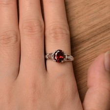 925 Sterling Silver Dainty Red Garnet Gemstone Ring For Women Duty Free
