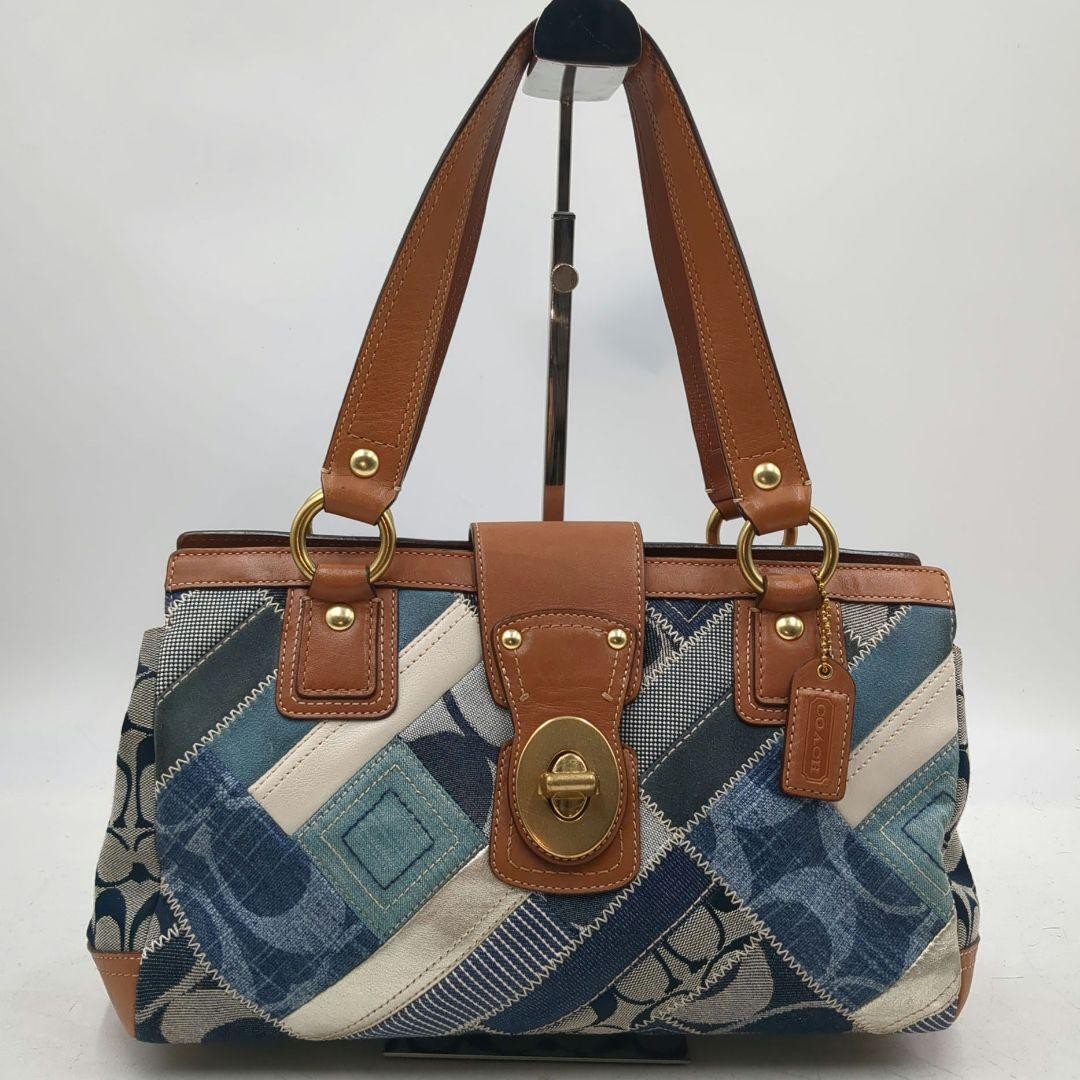 Coach Patchwork Denim Canvas Turnlock Shoulder Ba… - image 1