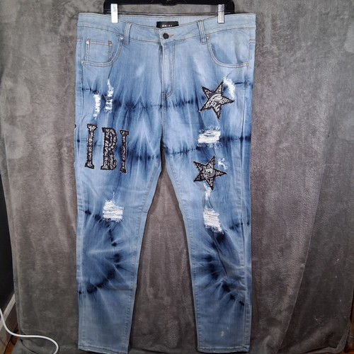 Amiri Jeans Men Size 38 Bandana Patches Distressed Denim Slim Fit Designer 