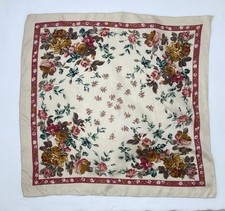 STUNNING women  s Silk Floral Scarf neckerchief In Beige 32"/33" In EX.COND