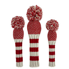 Red and white chevron knit wool golf headcover set - Driver, Fairway, Hybrid