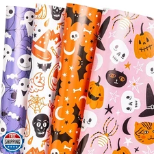 LeZakaa Halloween Wrapping Paper Sheet - 12 Sheet with 4 Different Design - S