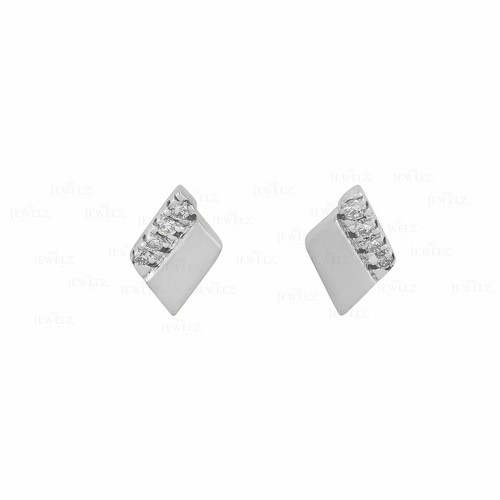 VS/F-G Diamond 14K Gold Rhombus Shape Studs Earrings- The Jewelz - Picture 3 of 4