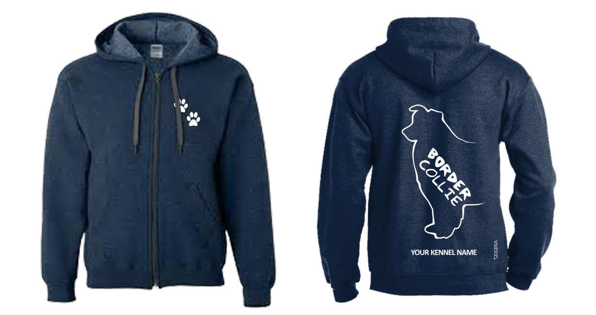 Border Collie Full Zipped Dog Breed Hoodie, Exclusive Dogeria Design, Border Collie Full Zipped Dog Breed Hoodie, Exclusive Dogeria Design,