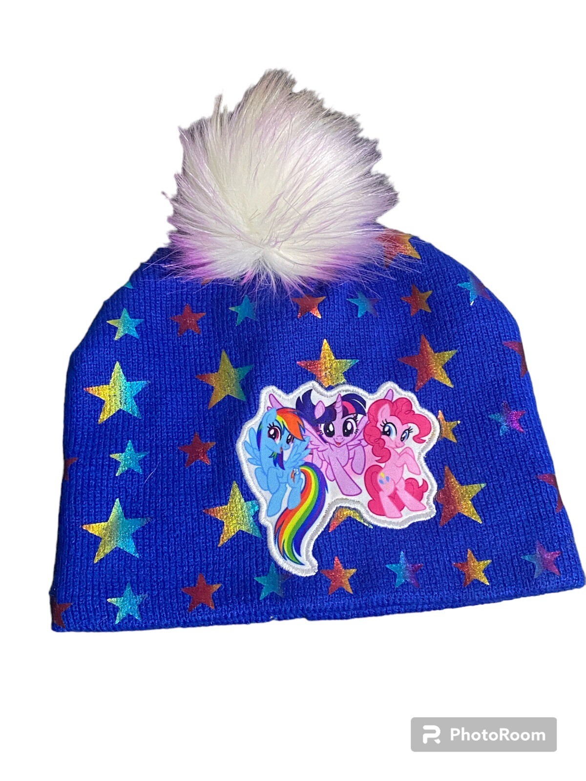 Cappello My little Pony Beanie Pom Pom blu bianco viola bambina taglia 4 5
