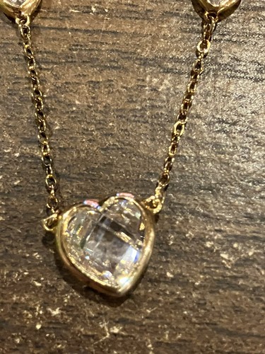 Vintage Goldtone & Cubic Zirconia Heart Shaped Necklace Marked 925 CZ China - Picture 4 of 6