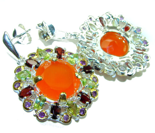 Carnelian Earrings 14.5ct 925 Sterling Silver Handmade Orange Gemstone - Picture 2 of 4