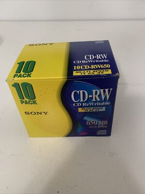 New 10 Pack Sony CD-RW650 Rewritable CDs 650 MB Multi Speed 1X 2X