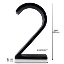 5 Inch Zinc Alloy Modern Floating House Number 2 Address Sign for Outside, Black