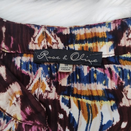 Rose & Olive Multicolor Aztec Tribal Design V-Neck Blouse Size 1X - Picture 7 of 9