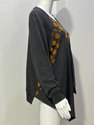 GOMME HIROSHIGE MAKI ATELIER POLKA DOT DRAPED KNIT TOP GRAY/ORANGE SIZE M - Picture 5 of 8