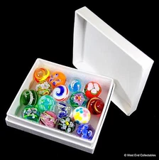 Collectors Box Set of 16 x Handmade Marbles- 16mm Intricate Glass Art Toy Marble