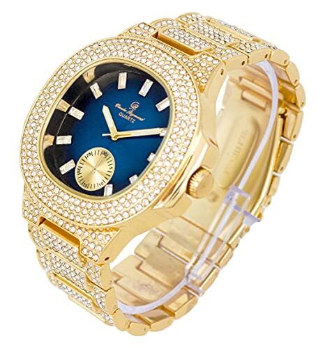 Mens Big Bezel blue Dial W/ Cuban Bracelet,Necklace,Chain & Ring CRNT ST10235 VO - Picture 75 of 99