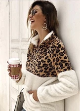 Brand New Soft Fuzzy Leopard Pullover Women’s Pockets Medium M Boutique