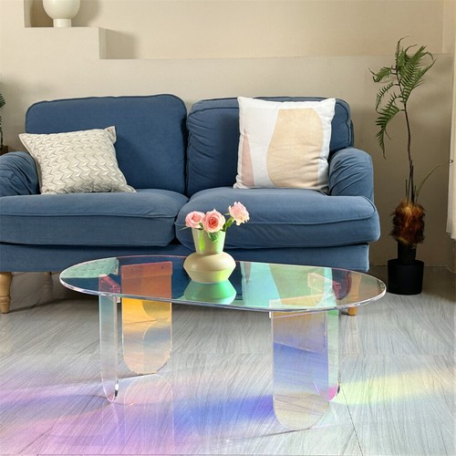 Acrylic Coffee Table Iridescent Acrylic End Table w/ PVC Table Cover 95x50x36cm - Picture 12 of 13