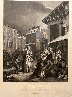 Antik Stahlstich 1860 Times of the Day Illustration Engraving Illustration - Bild 1 von 4