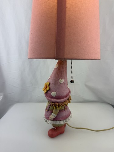 Rare Unique Gnome Pink With White Hearts Resin Table Lamp - Picture 10 of 16