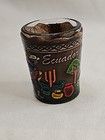 Artisan Shot Glass Wrapped with Leather Ecuador Souvenir Alpaca Farm Mtn Cactus