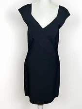 GIANNI BINI SZ MEDIUM BLACK WOVEN STRETCH PARTY BODYCON SHEATH DRESS CAP SLEEVE
