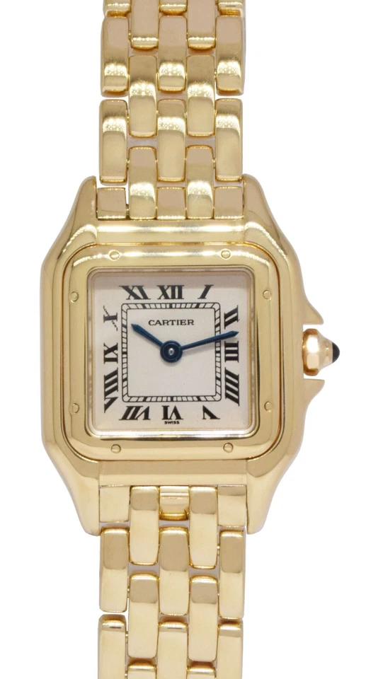 Cartier Panthere Small 18k Yellow Gold Silver Dial Ladies 22mm Quartz Watch