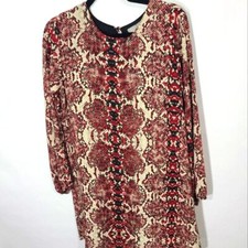 Asher by Fab'rik Women's Size Small S Burgandy Snake Print Long Sleeve Dress