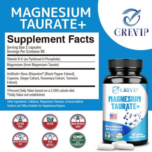 Magnesio Taurato 400 mg - Salute Muscolare, Articolare e Cuore, Migliora - Foto 2 di 13