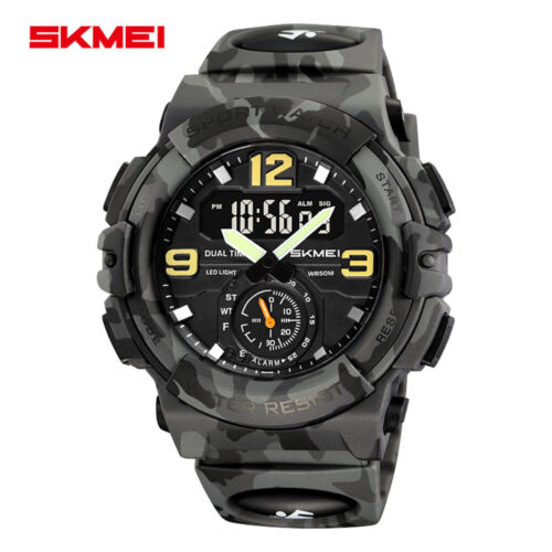 SKMEI Herren Sportuhr Camouflage Armbanduhr Mode Dual Time Digital LED Uhr - Bild 19 von 28