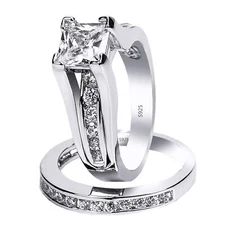 MABELLA 925 Sterling Silver Cubic Zirconia Princess Cut Women's Wedding Engag...
