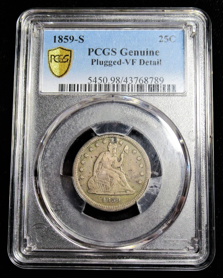 1859-S Seated Liberty Quarter PCGS Genuine VF Details. Plugged. RARE - Image 3 of 4